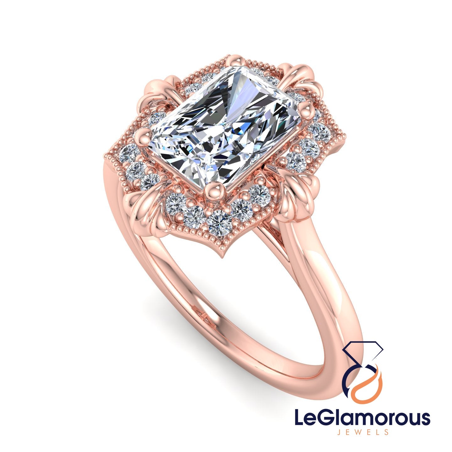 Vintage Radiant Cut Lab Grown Diamond Engagement Ring For Anniversay