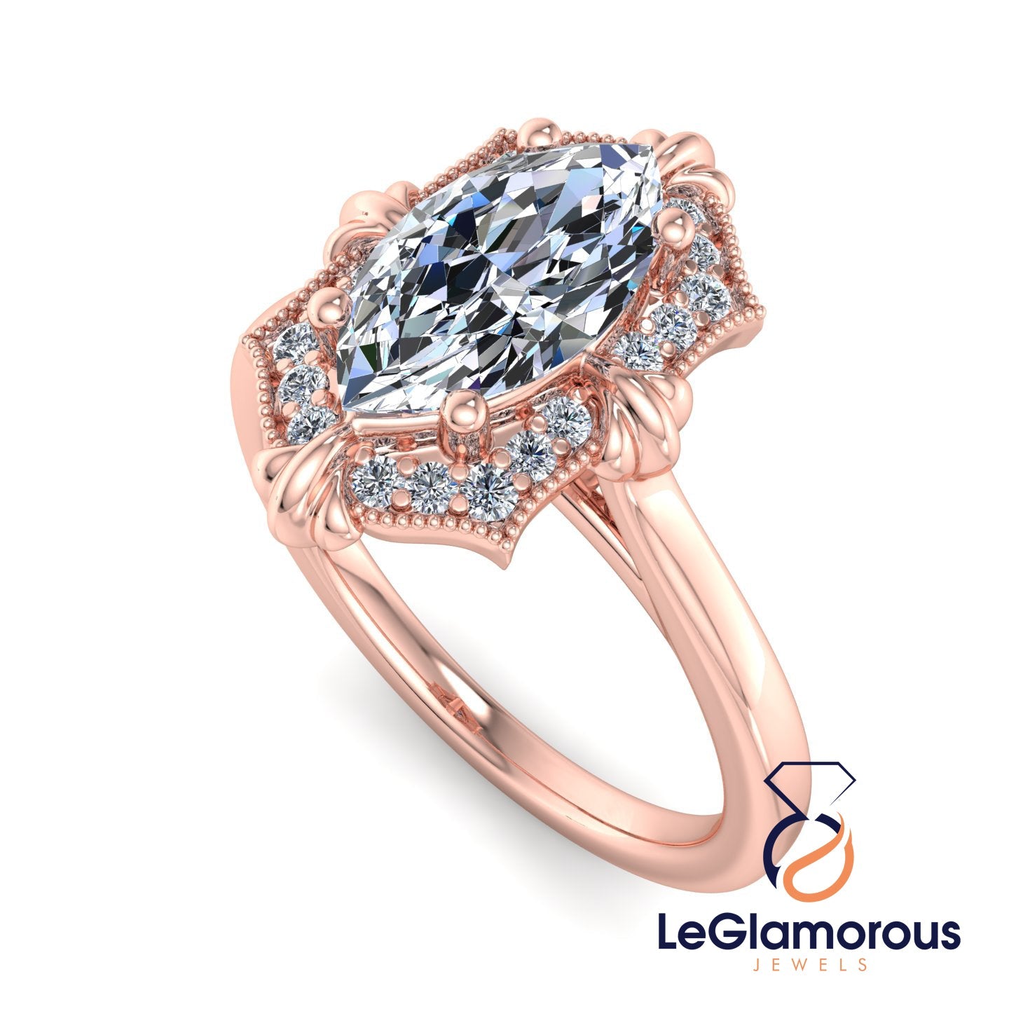 Vintage Marquise Cut Lab Grown Diamond Engagement Ring For Her