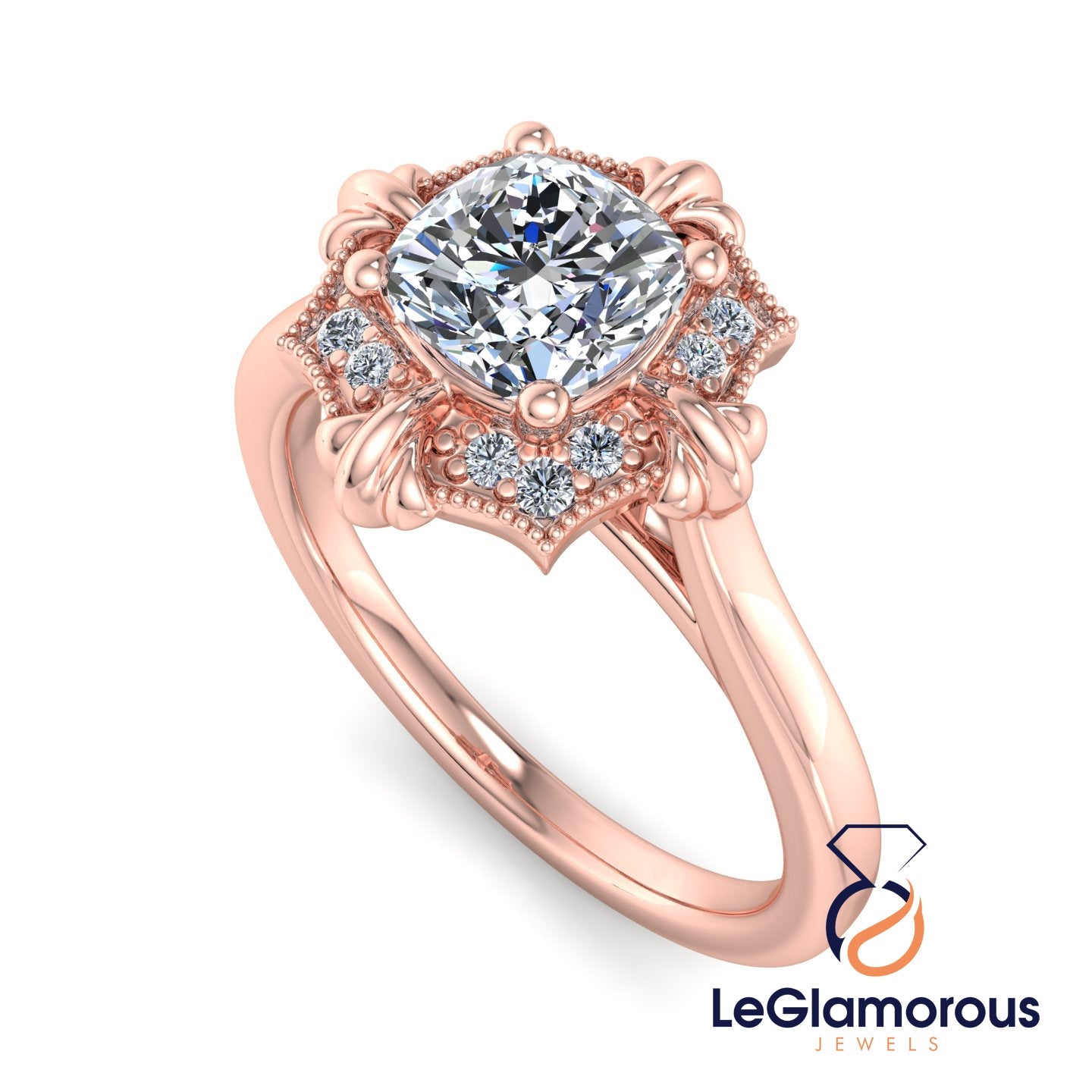 Vintage Cushion Cut Lab Grown Diamond Engagement Ring For Anniversay