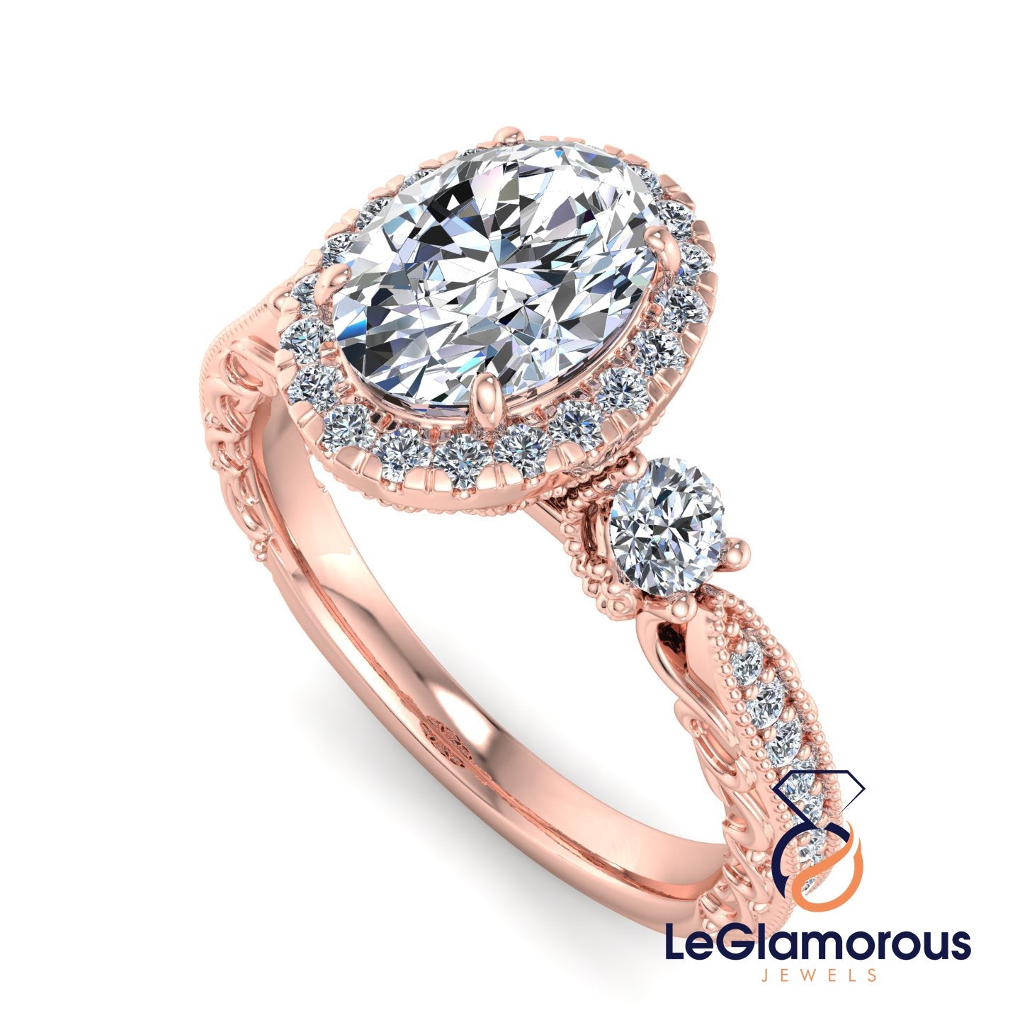 Vintage Oval Cut Halo Lab Grown Diamond Engagement Ring For Anniversay