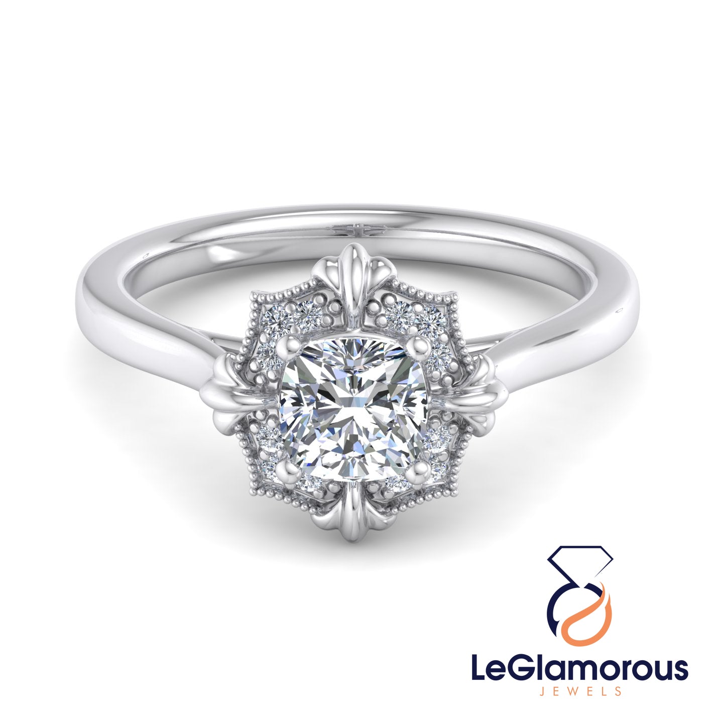 Vintage Cushion Cut Lab Grown Diamond Engagement Ring For Anniversay