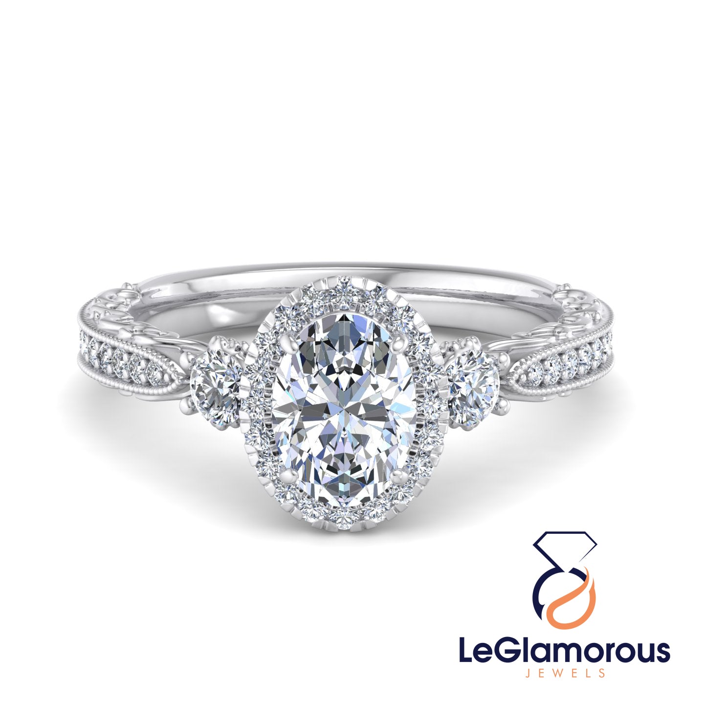 Vintage Oval Cut Halo Lab Grown Diamond Engagement Ring For Anniversay