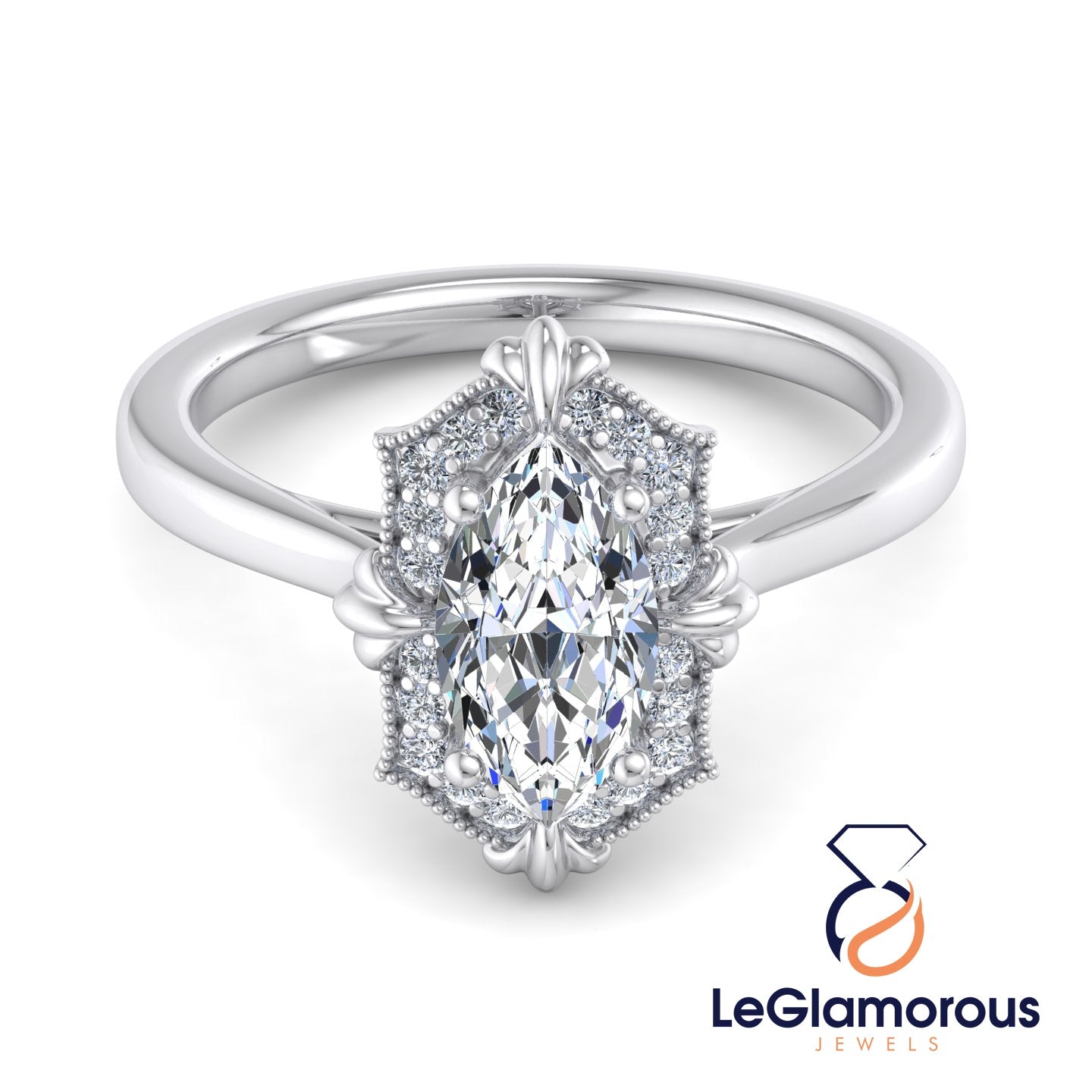 Vintage Marquise Cut Lab Grown Diamond Engagement Ring For Her