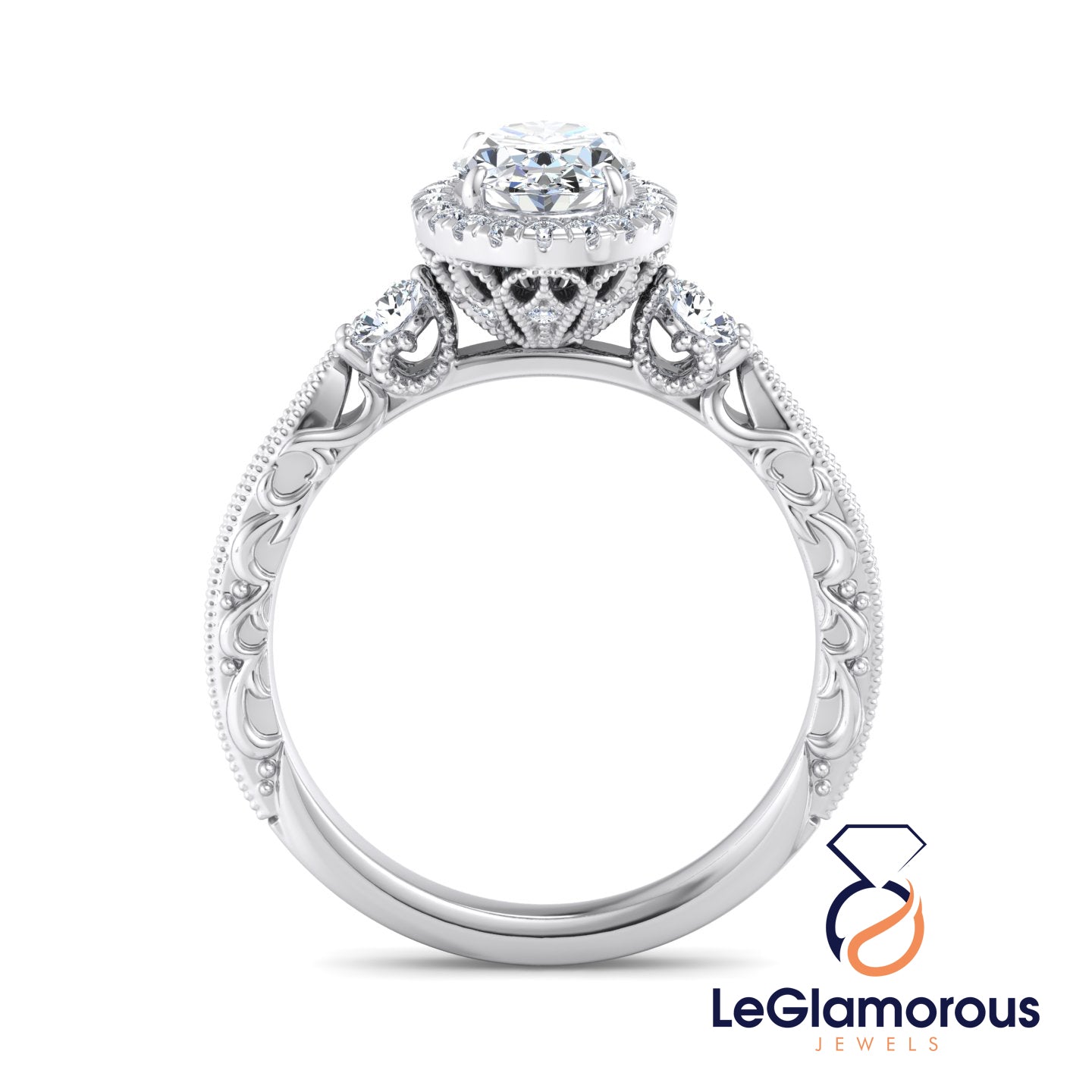 Vintage Oval Cut Halo Lab Grown Diamond Engagement Ring For Anniversay