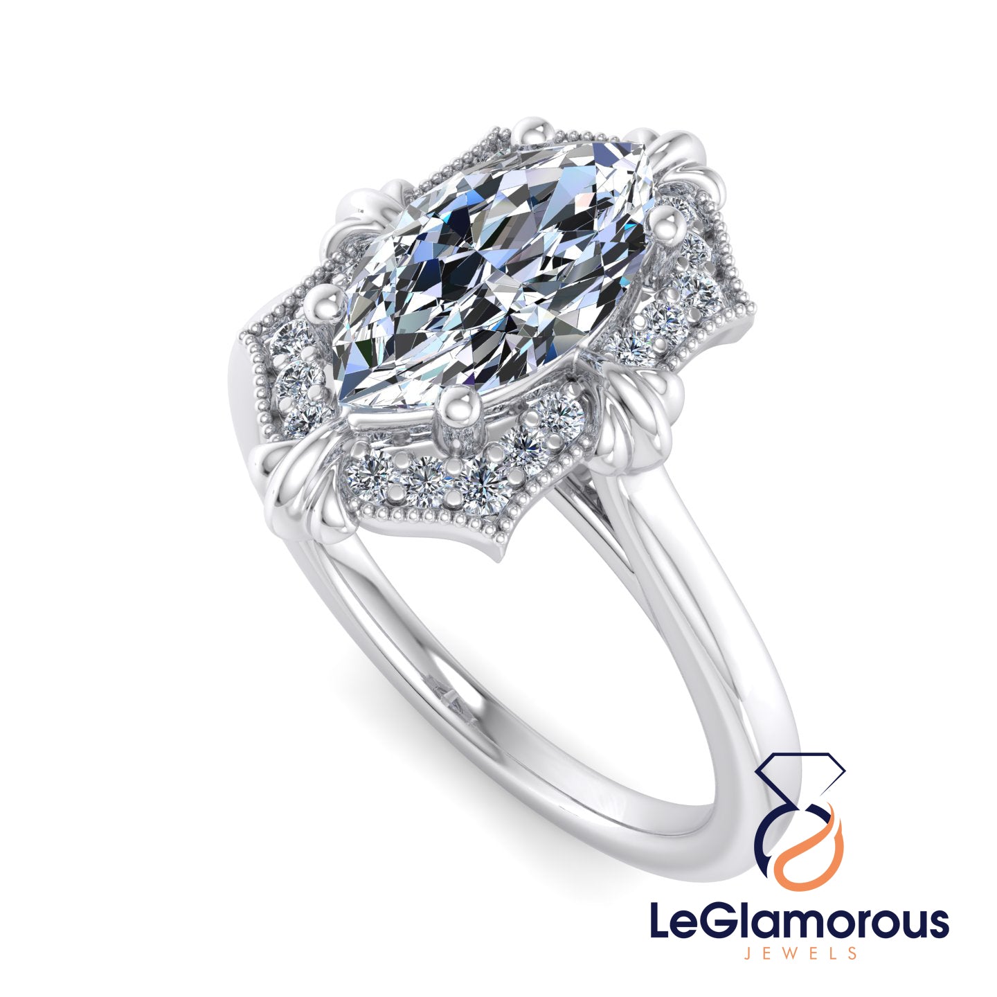 Vintage Marquise Cut Lab Grown Diamond Engagement Ring For Her