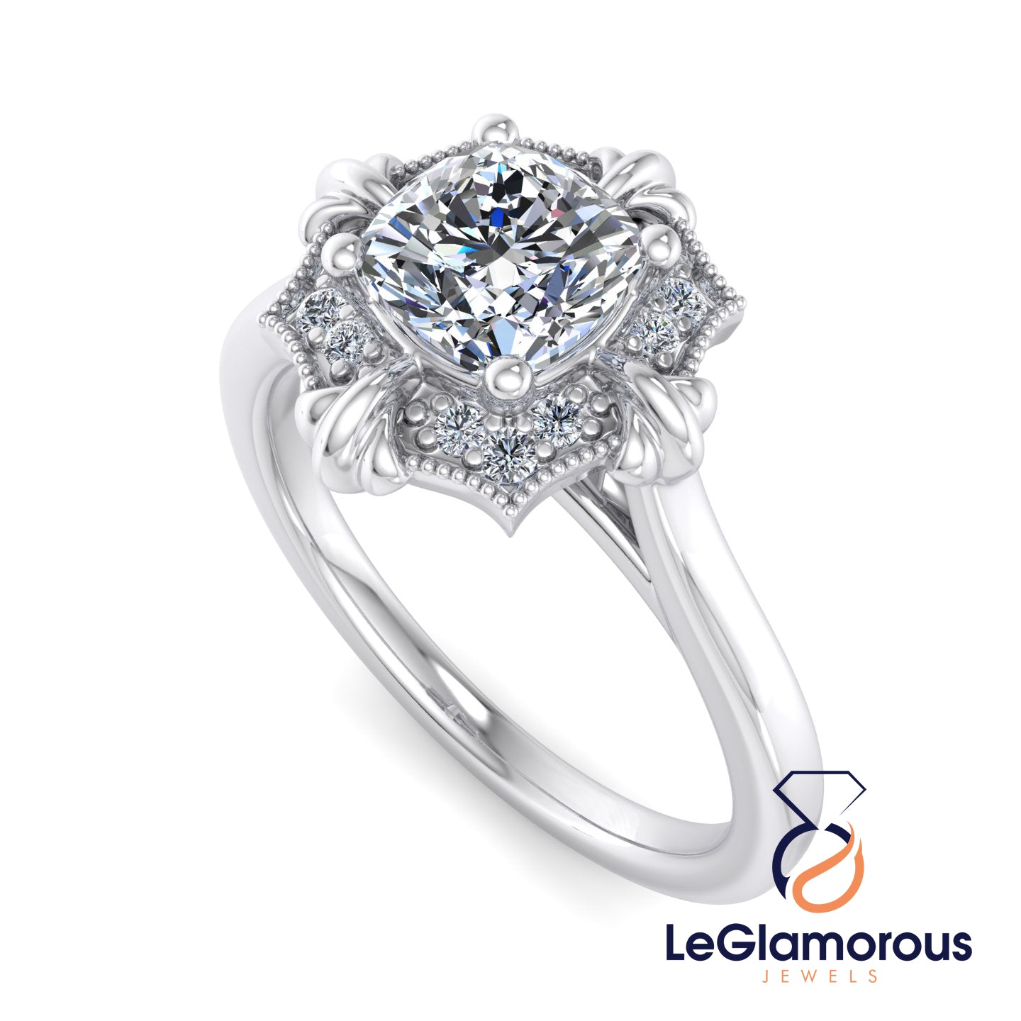 Vintage Cushion Cut Lab Grown Diamond Engagement Ring For Anniversay