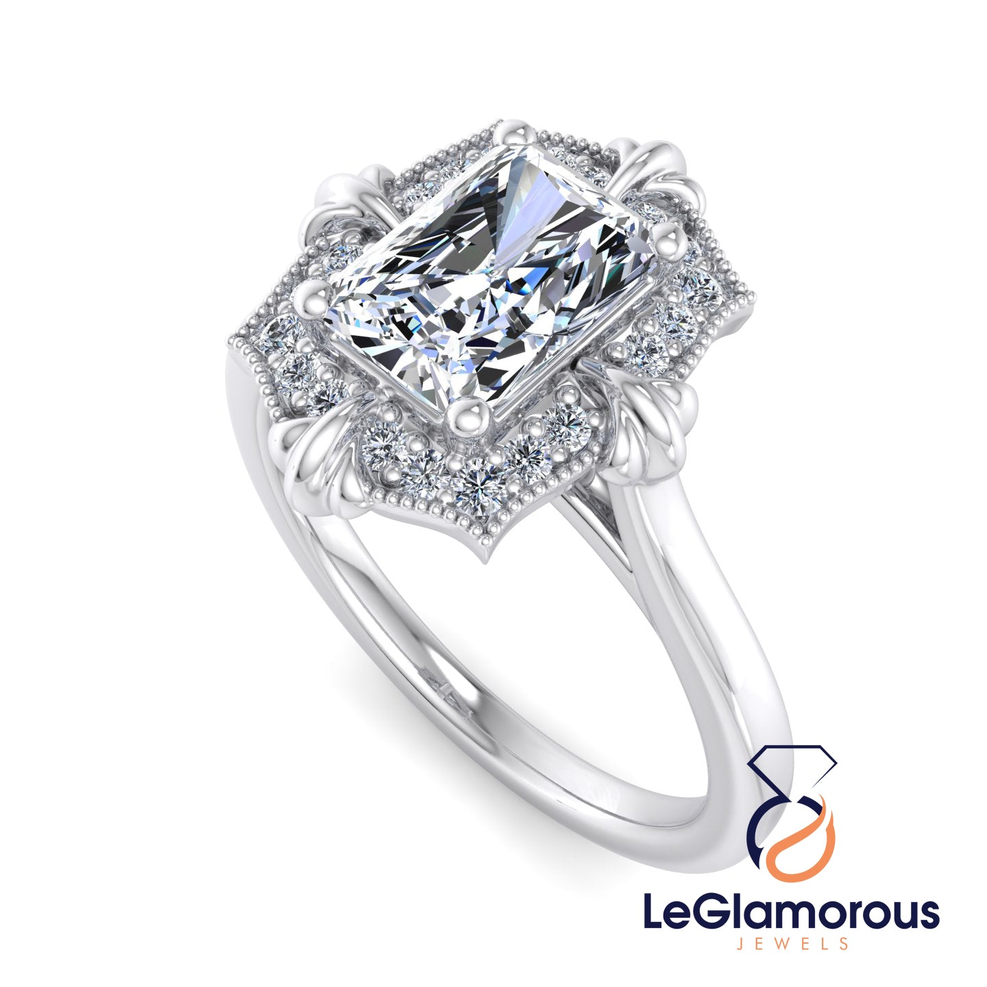 Vintage Radiant Cut Moissanite Diamond Engagement Ring For Anniversay