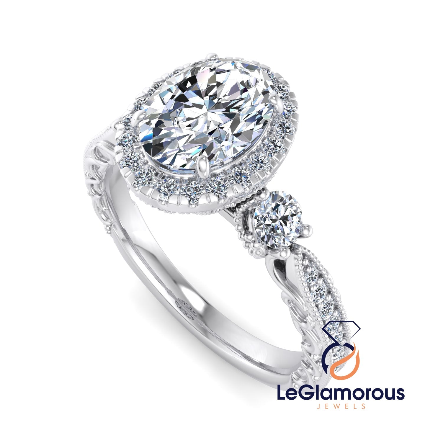 Vintage Oval Cut Halo Lab Grown Diamond Engagement Ring For Anniversay