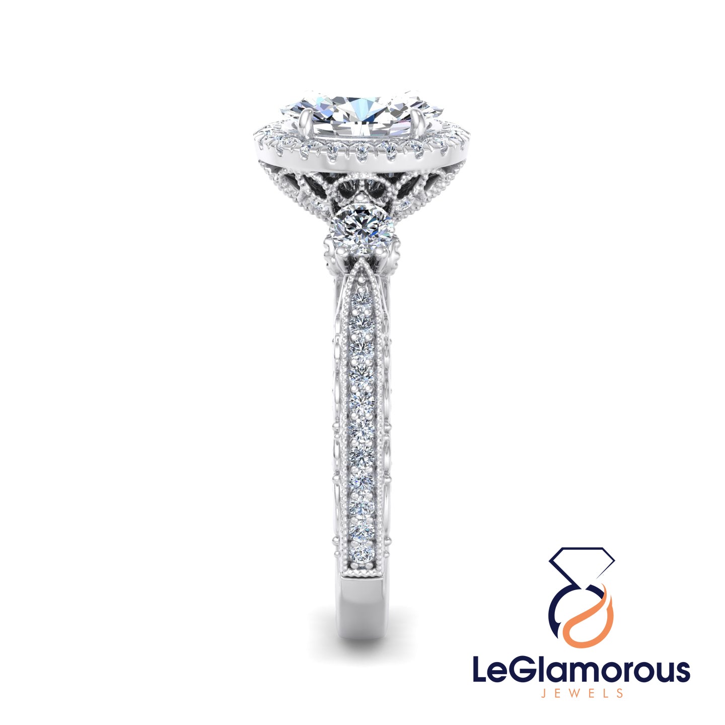 Vintage Oval Cut Halo Lab Grown Diamond Engagement Ring For Anniversay