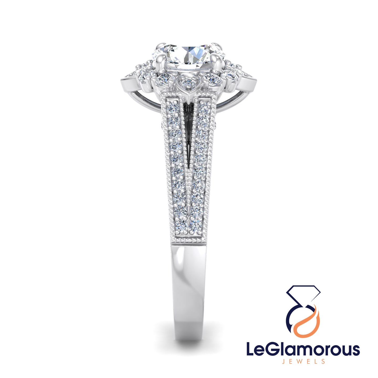 Flower Halo Doubel Bnad Vintage Round Cut Moissanite Diamond Engagement Ring For Anniversay