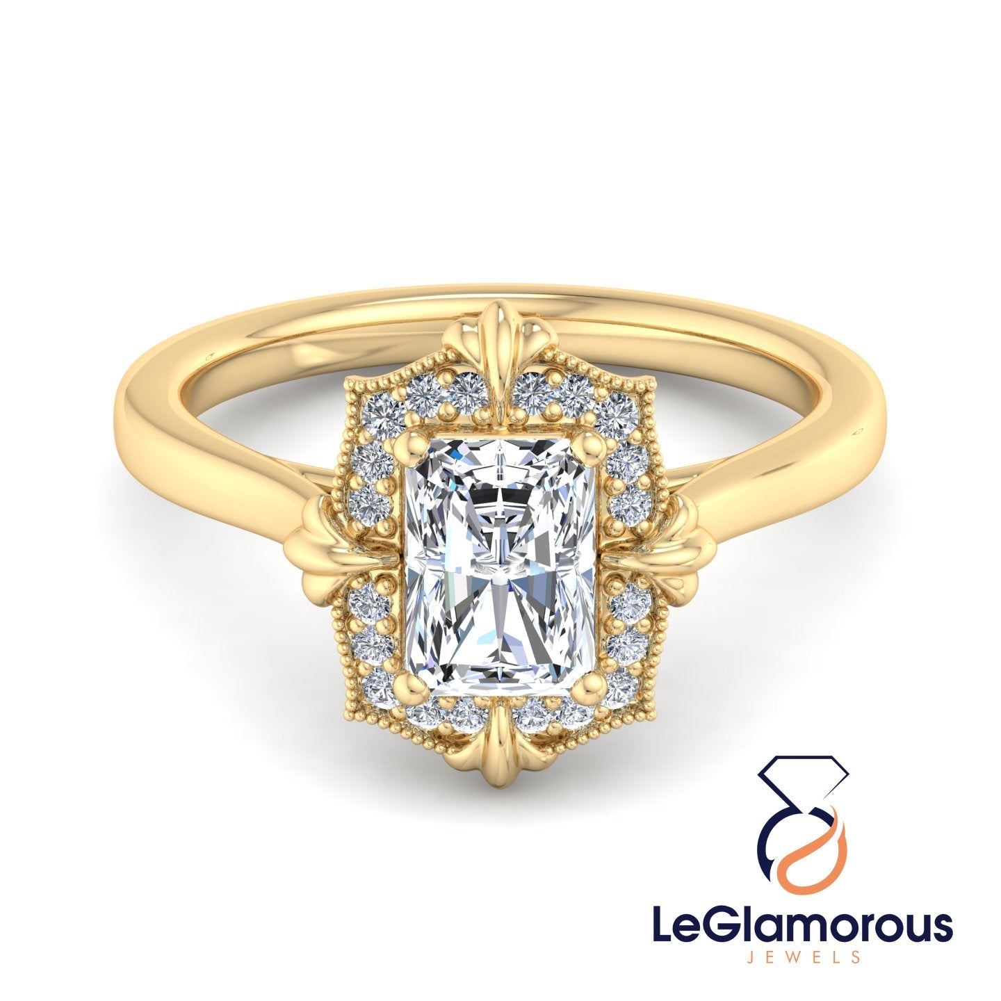 Vintage Radiant Cut Moissanite Diamond Engagement Ring For Anniversay