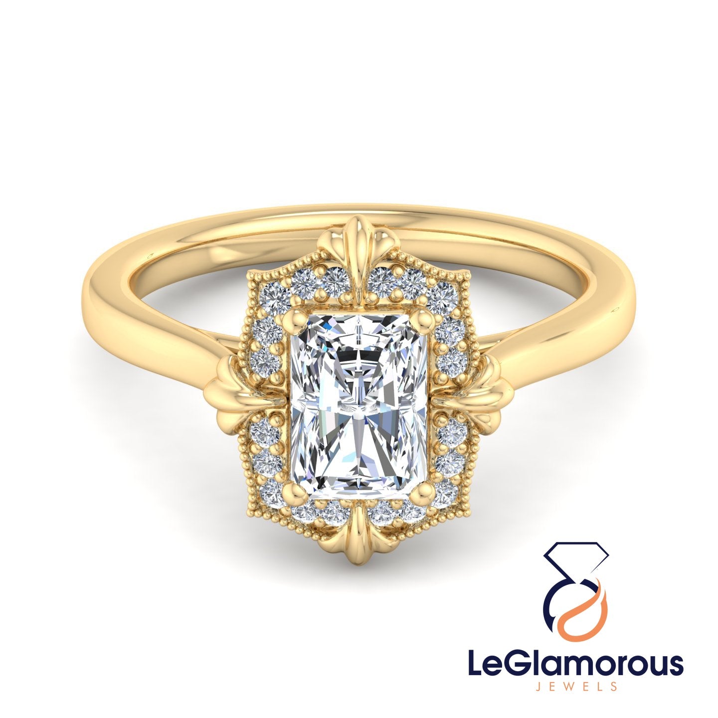Vintage Radiant Cut Lab Grown Diamond Engagement Ring For Anniversay