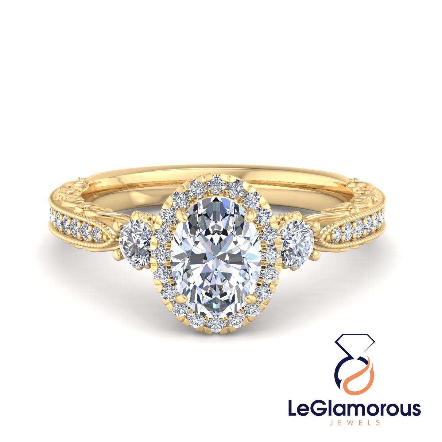 Vintage Oval Cut Halo Lab Grown Diamond Engagement Ring For Anniversay