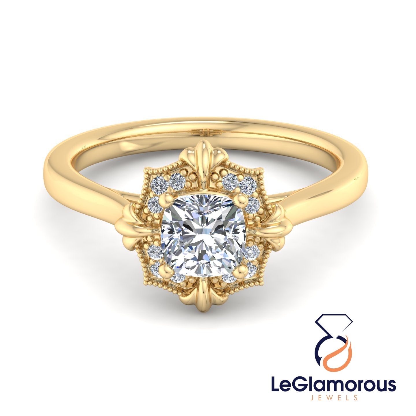 Vintage Cushion Cut Lab Grown Diamond Engagement Ring For Anniversay