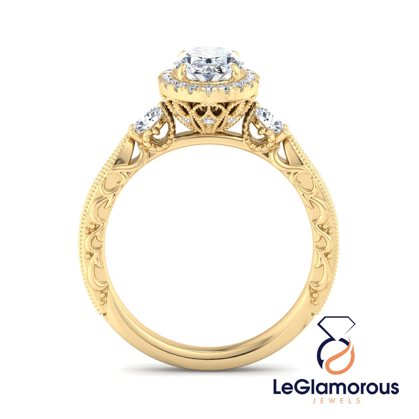Vintage Oval Cut Halo Lab Grown Diamond Engagement Ring For Anniversay
