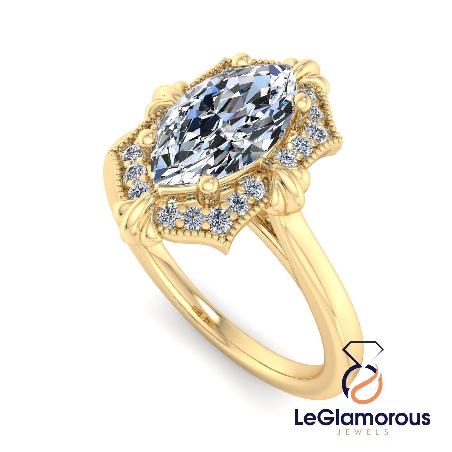Vintage Marquise Cut Lab Grown Diamond Engagement Ring For Her