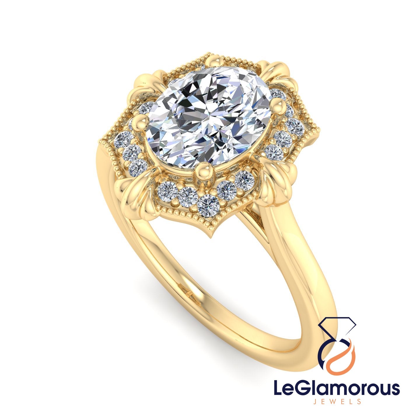 Vintage Oval Cut Lab Grown Diamond Engagement Ring For Anniversay