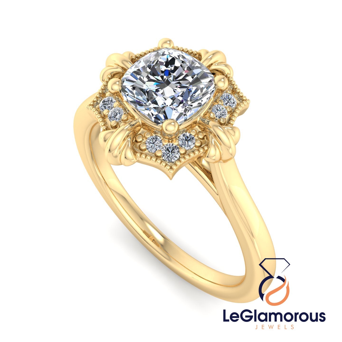 Vintage Cushion Cut Lab Grown Diamond Engagement Ring For Anniversay