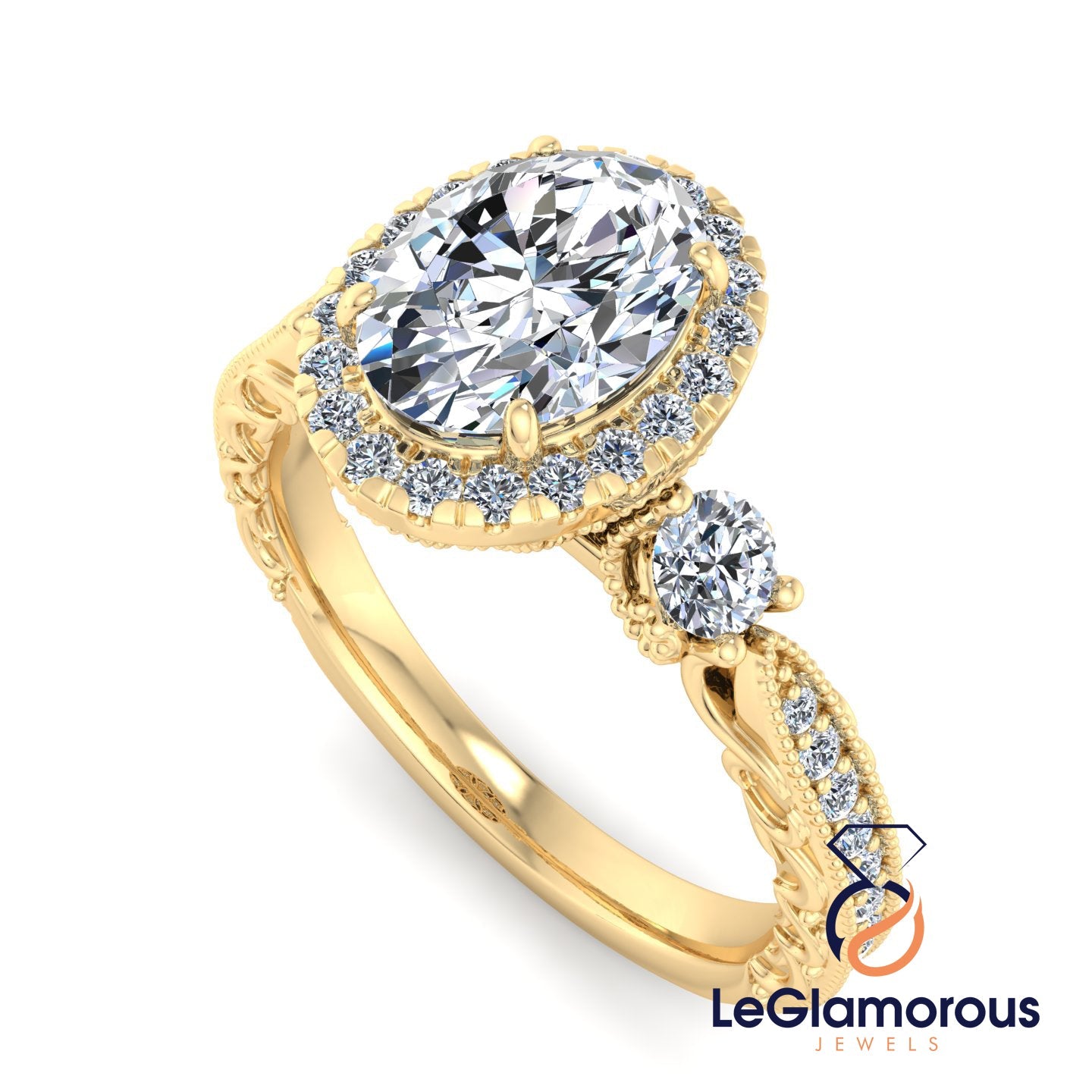 Vintage Oval Cut Halo Lab Grown Diamond Engagement Ring For Anniversay