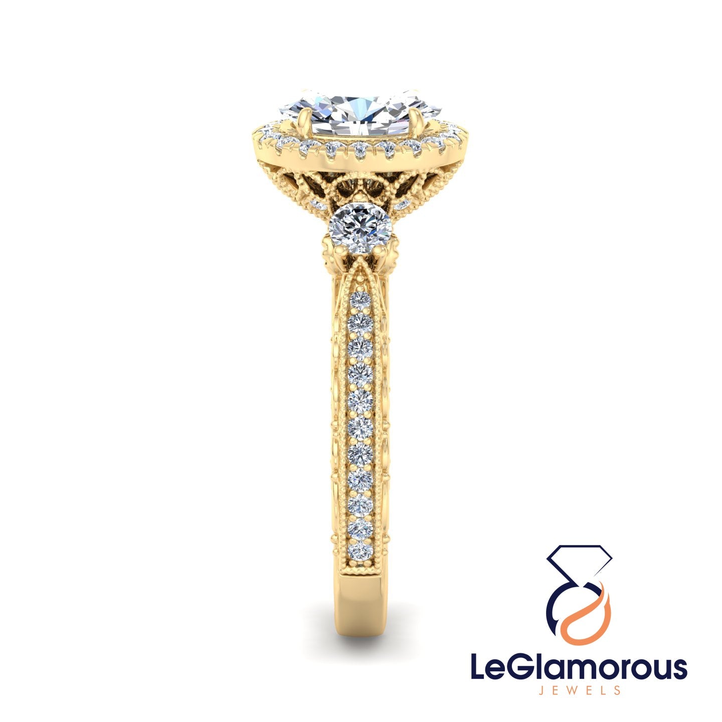 Vintage Oval Cut Halo Lab Grown Diamond Engagement Ring For Anniversay