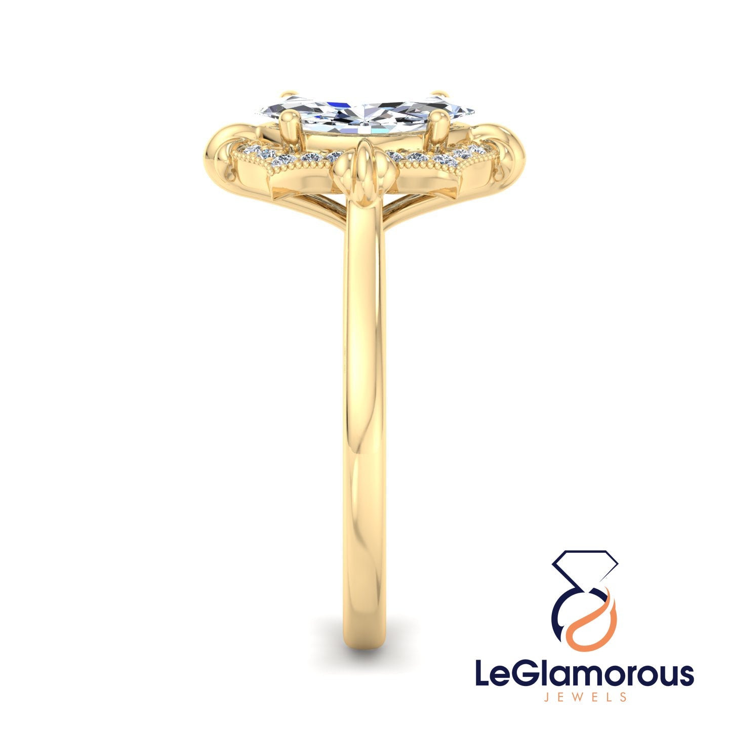Vintage Marquise Cut Lab Grown Diamond Engagement Ring For Her