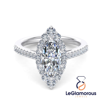 Marquise Cut Halo Lab Grown Diamond Engagement Ring For Anniversary Gift