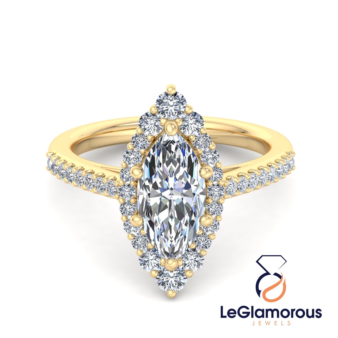 Marquise Cut Halo Lab Grown Diamond Engagement Ring For Anniversary Gift