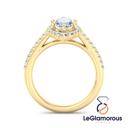 Marquise Cut Halo Moissanite Diamond Engagement Ring For Anniversary Gift