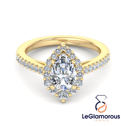 Pear Cut Halo Lab Grown Diamond Engagement Ring For Anniversary Gift