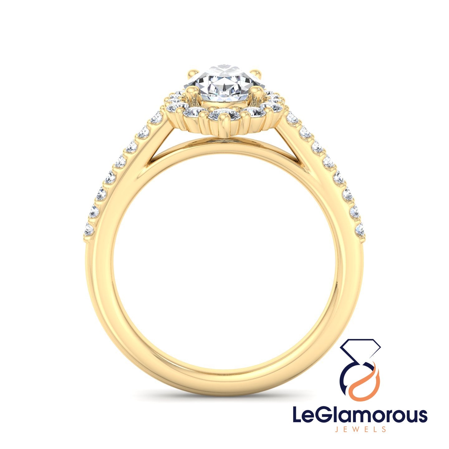 Pear Cut Halo Lab Grown Diamond Engagement Ring For Anniversary Gift