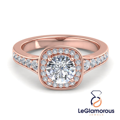 Round Cut Lab Grown Diamond Halo  Engagement Ring For Anniversay