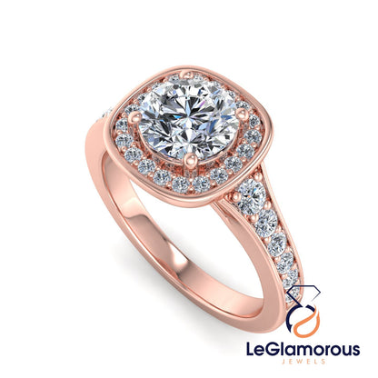 Round Cut Lab Grown Diamond Halo  Engagement Ring For Anniversay