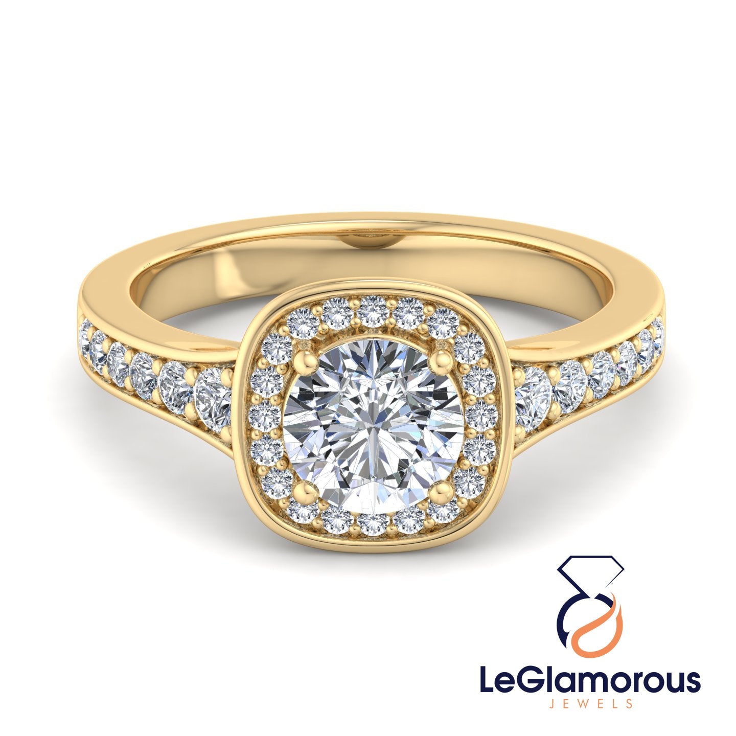 Round Cut Lab Grown Diamond Halo  Engagement Ring For Anniversay