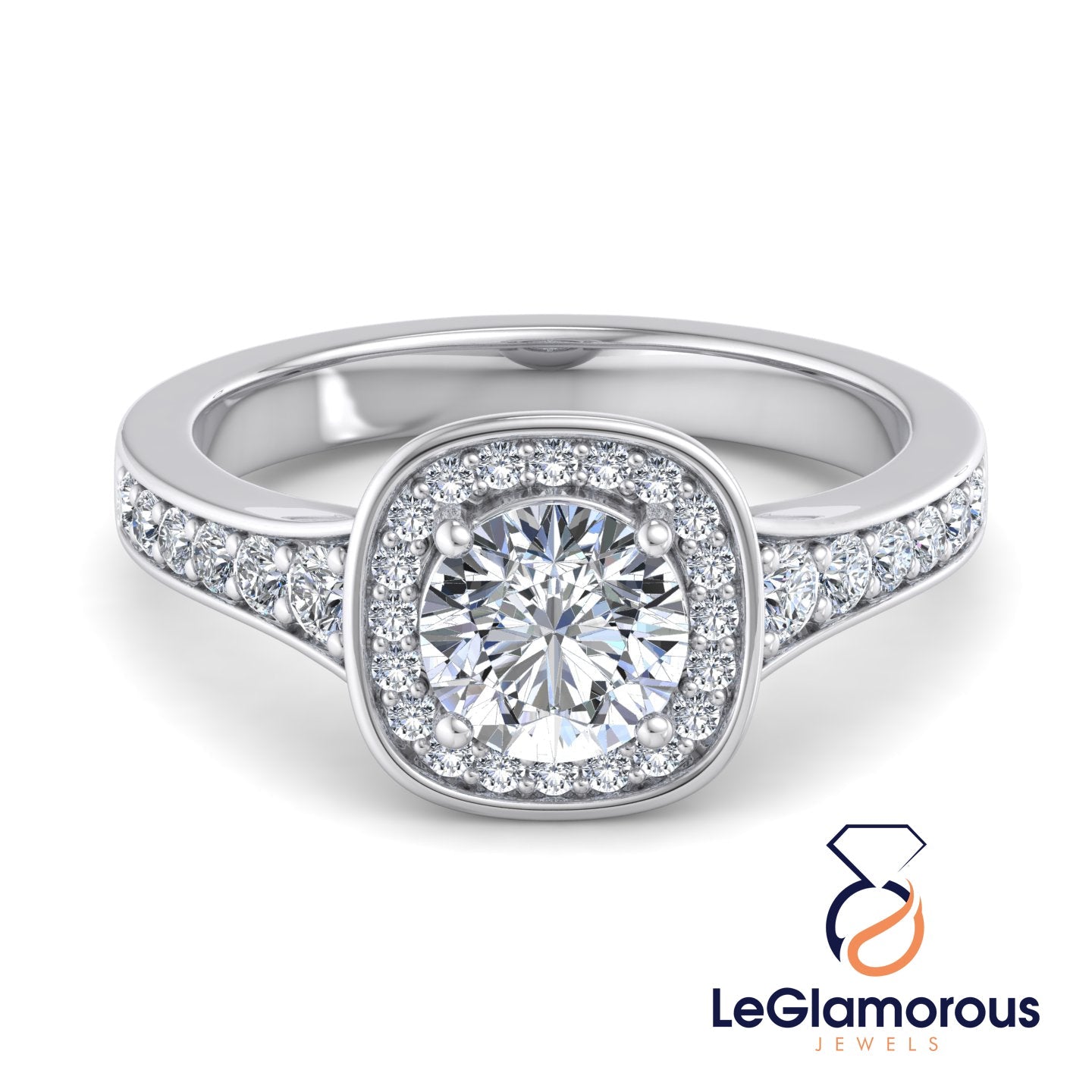 Round Cut Lab Grown Diamond Halo  Engagement Ring For Anniversay