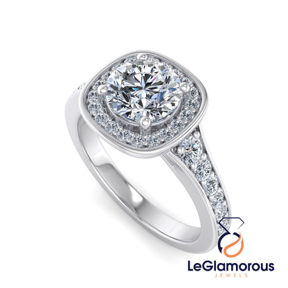 Round Cut Moissanite Diamond Halo  Engagement Ring For Anniversay