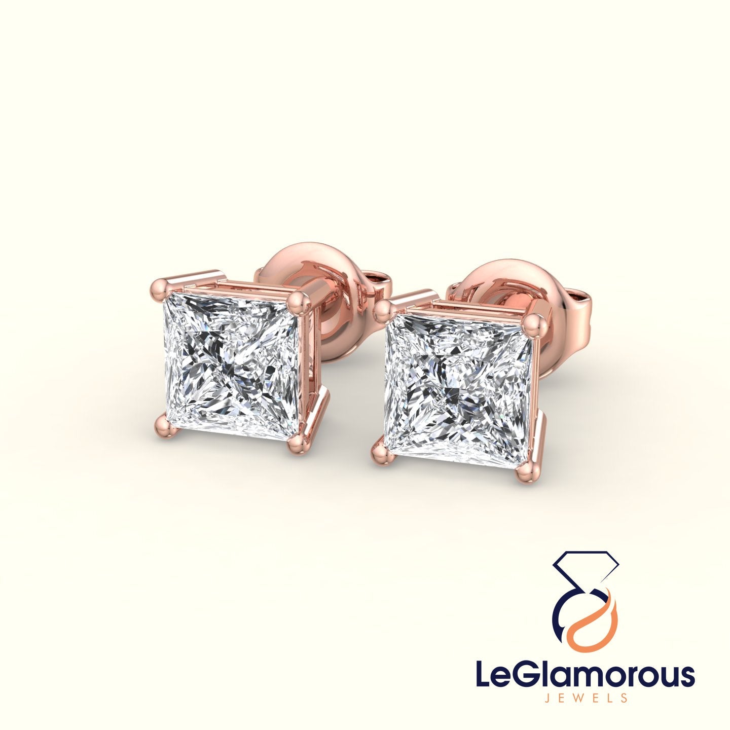 Princess Cut Lab Grown Diamond Stud Earrings, EF/VS Lab Diamond Anniversary Earrings