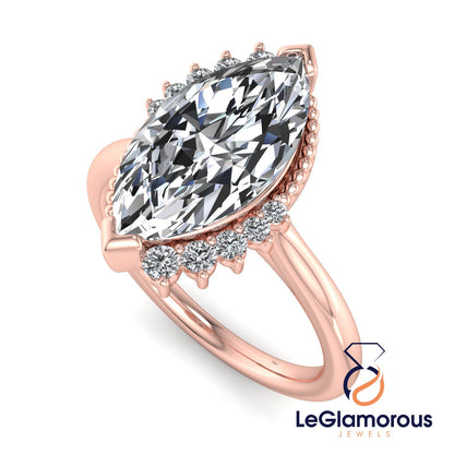 Unique Marquise Cut Lab Grown Diamond Engagement Ring For Anniversary Gift