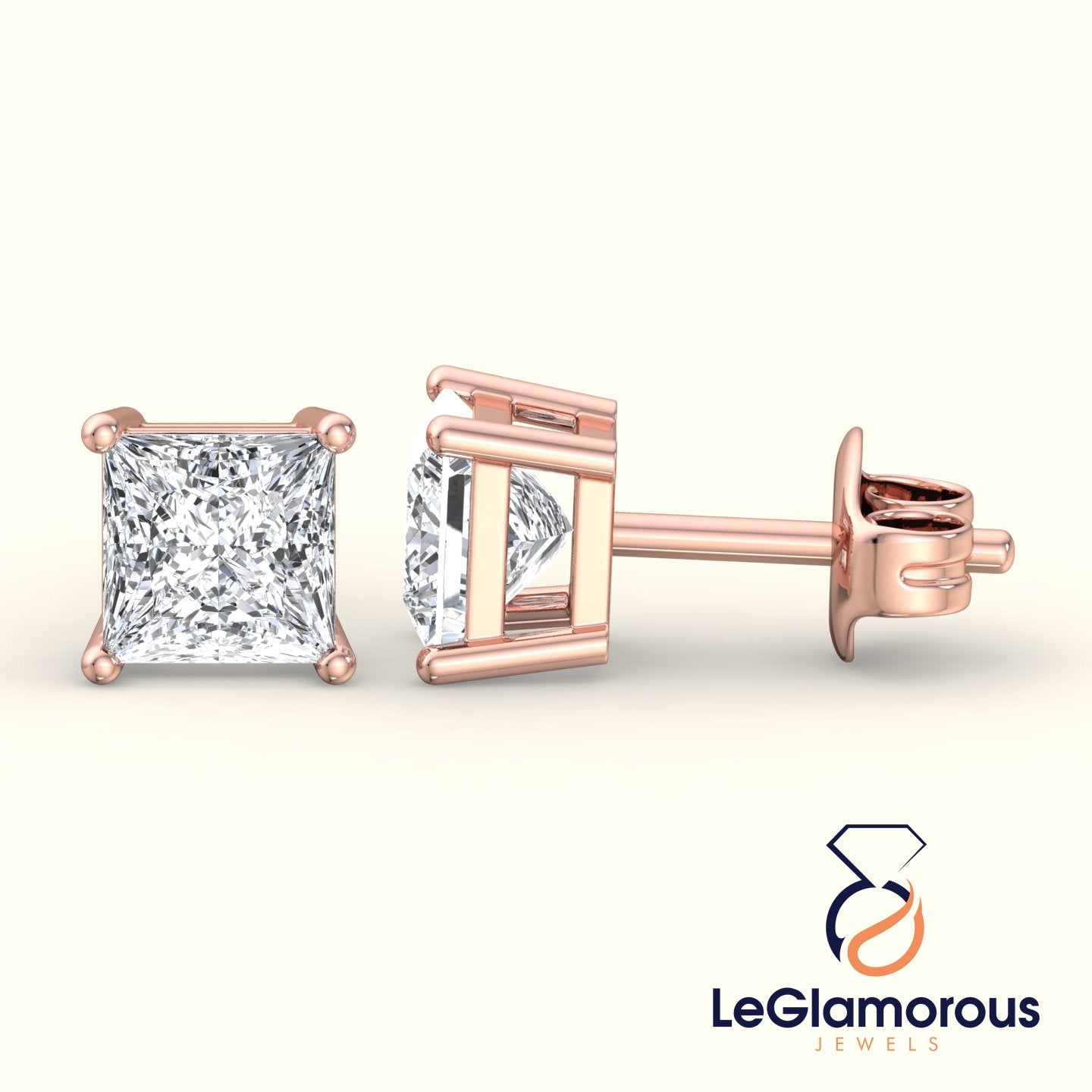 Princess Cut Lab Grown Diamond Stud Earrings, EF/VS Lab Diamond Anniversary Earrings