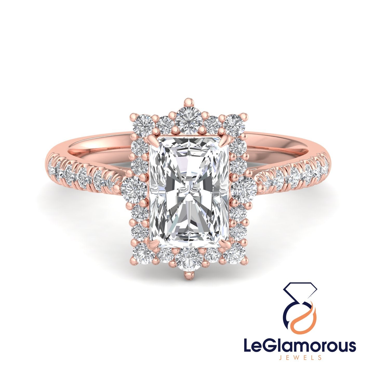 Radiant Cut Moissanite Diamond Halo Engagement Ring For Anniversary