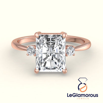 Radiant Cut Three Stone Engagement Ring For Wedding Gift