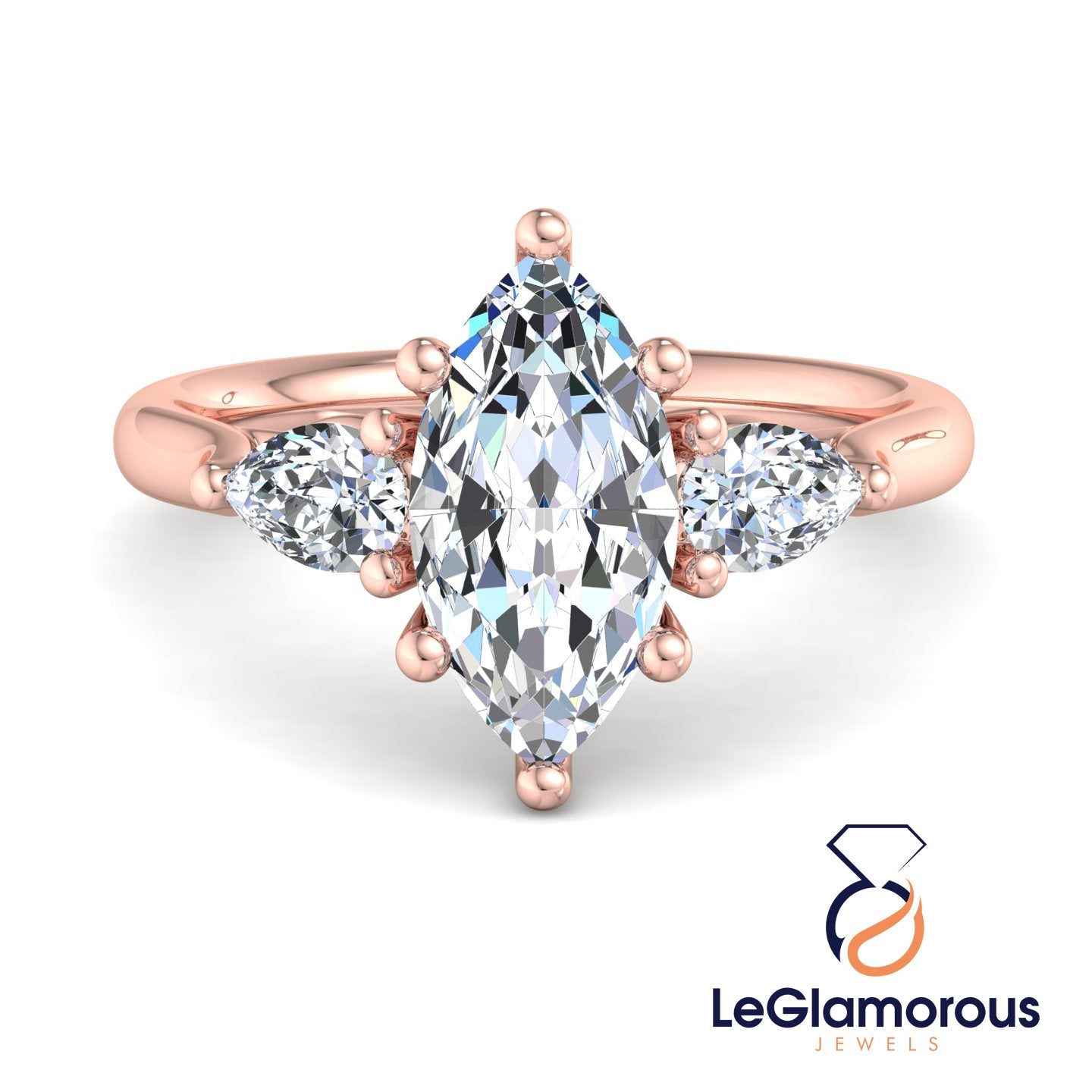 Marquise Cut Three Stone Engagement Ring For Anniversary Gift