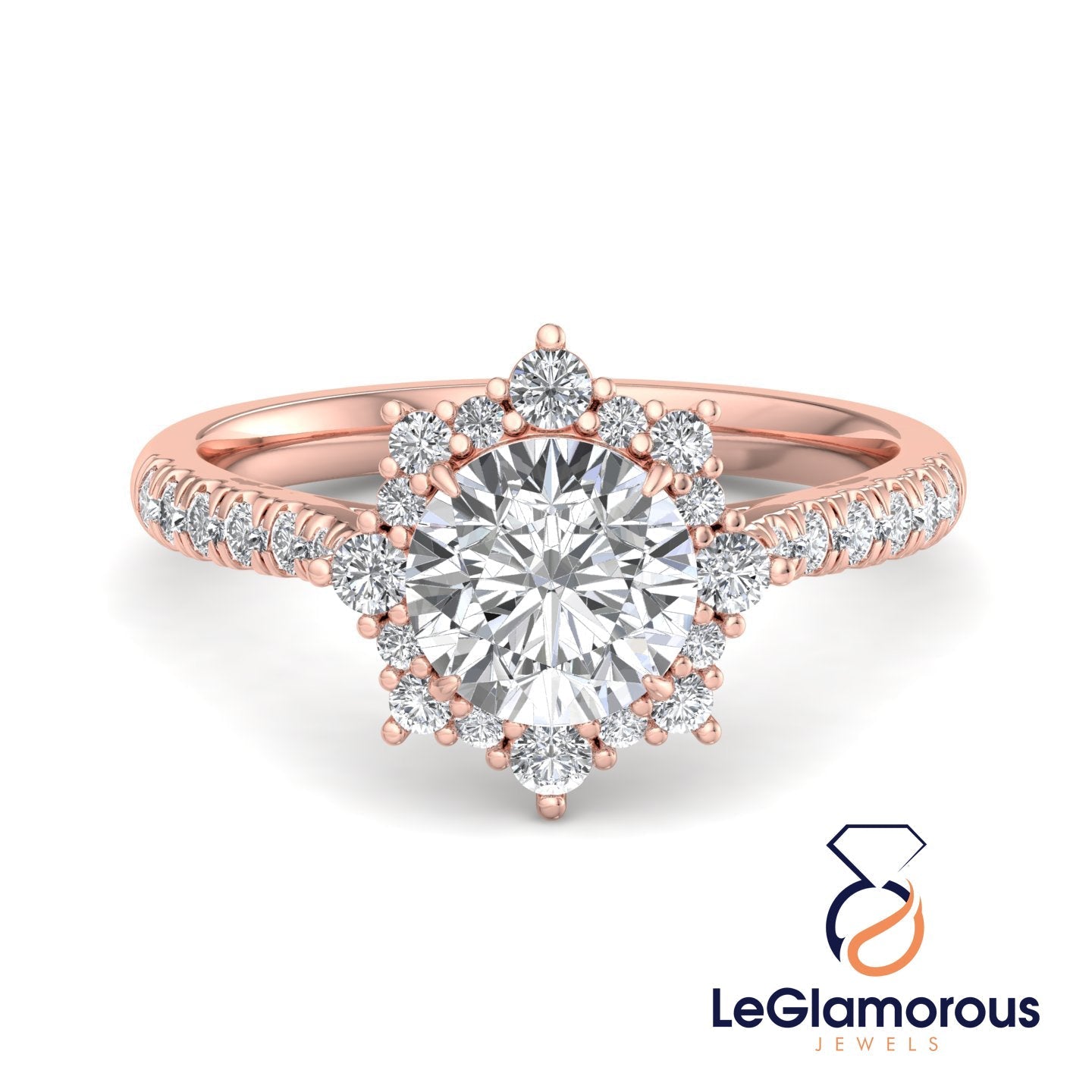 Round Cut MoissaniteDiamond Halo Engagement Ring For Anniversary