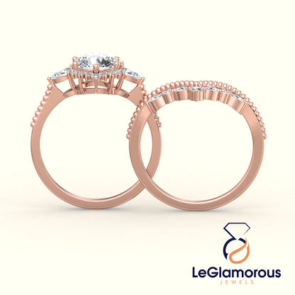 Round Halo Lab Grown Bridal Sets Engagement Ring For Wedding Gift