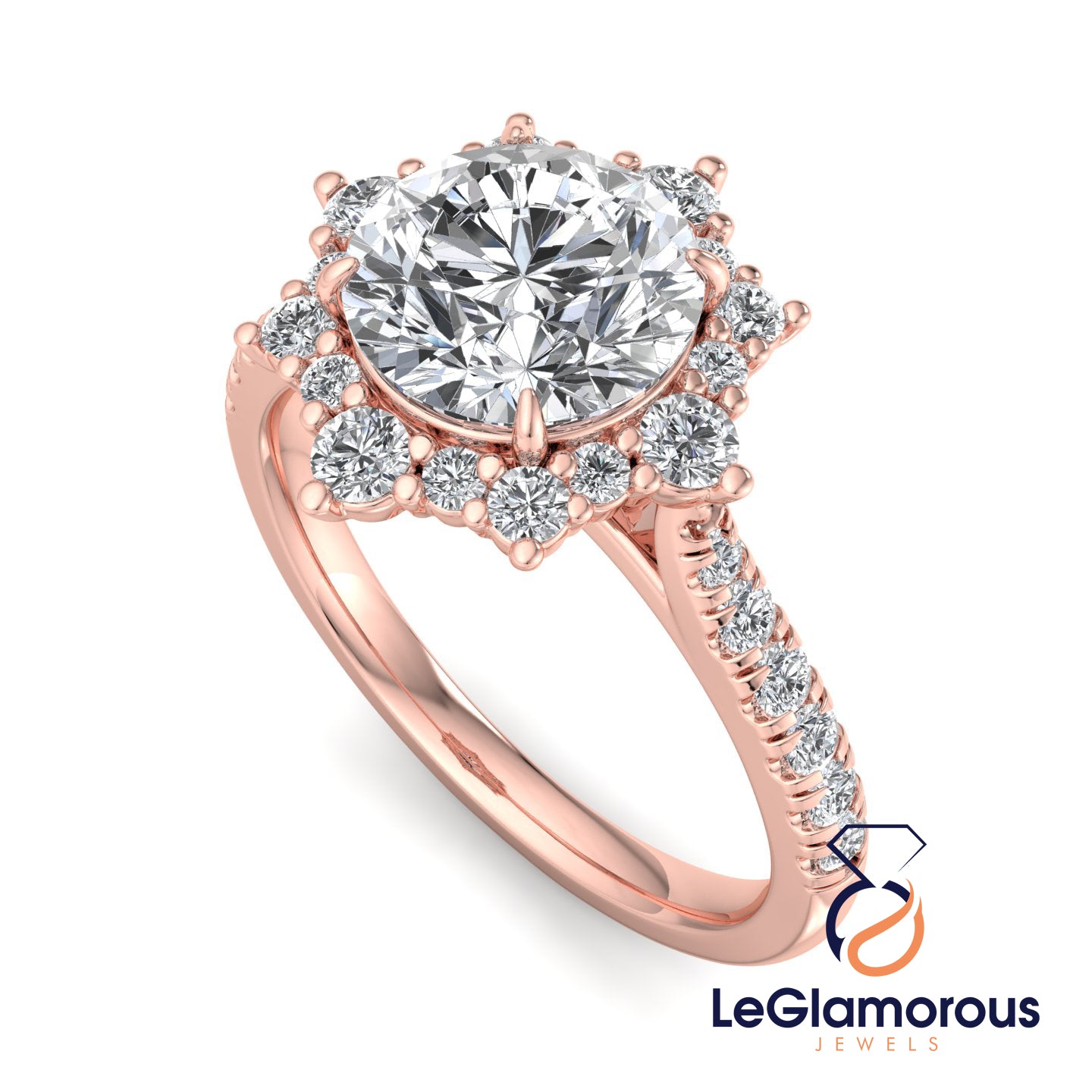 Round Cut Lab Grown Diamond Halo Engagement Ring For Anniversary