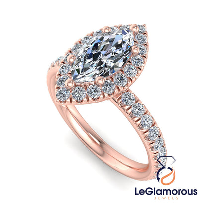 Marquise Lab Grown Diamond Halo Engagement Ring For Anniversary Gift