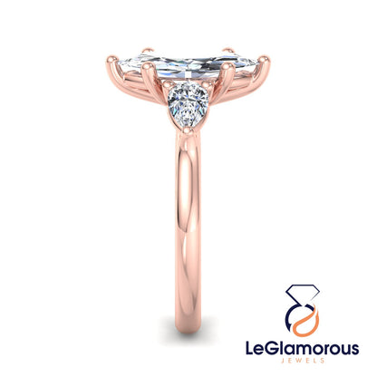 Marquise Cut Three Stone Engagement Ring For Anniversary Gift