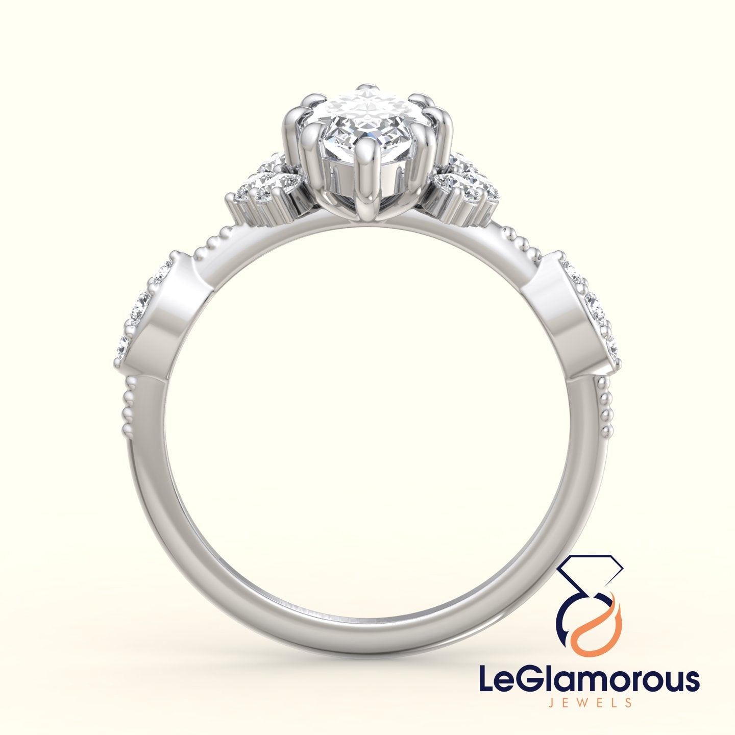 Vintage Engagement Ring, Marquise Cut Lab Grown Diamond Ring