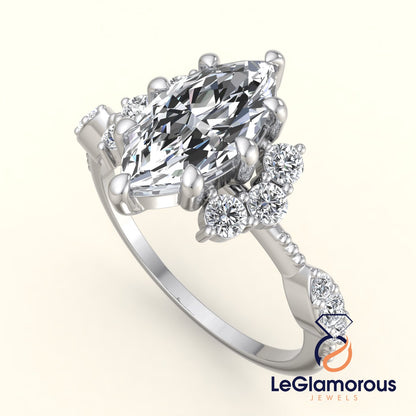 Vintage Engagement Ring, Marquise Cut Lab Grown Diamond Ring