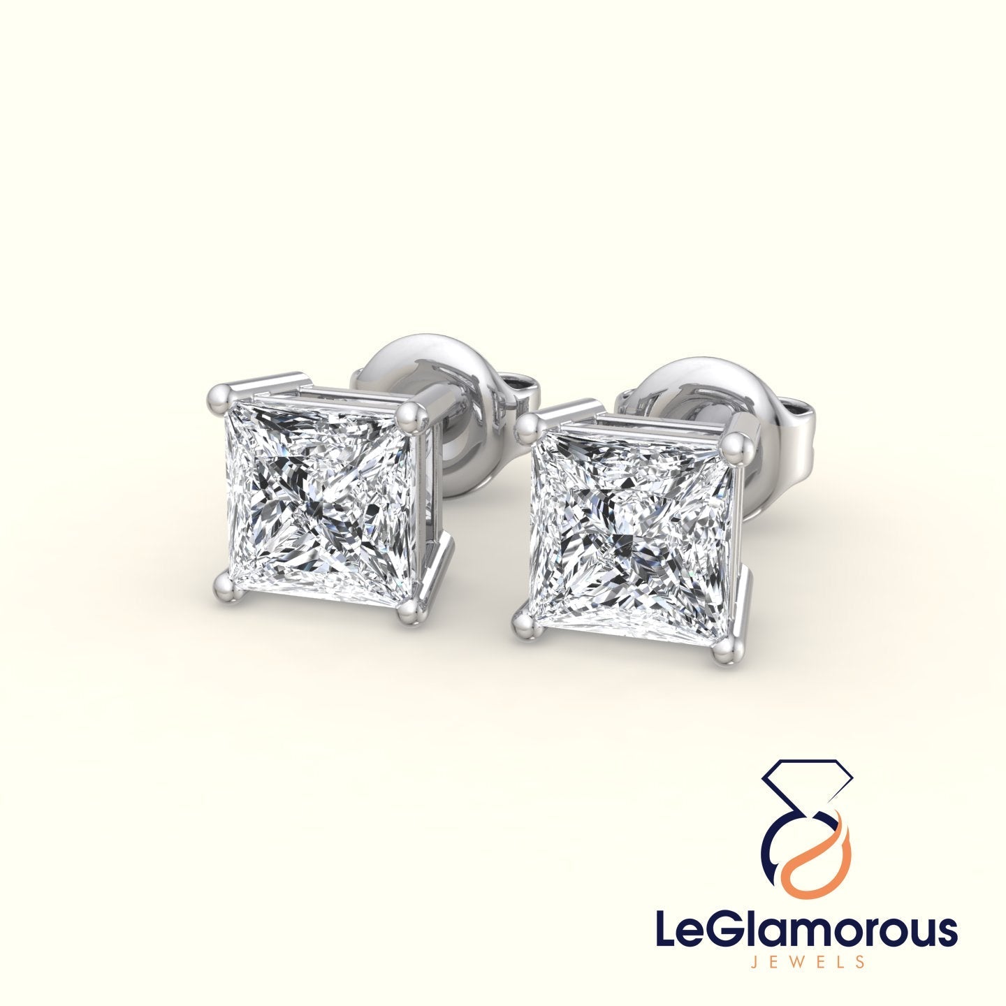 Princess Cut Diamond Stud Earrings, Moissanite Diamond Anniversary Earrings