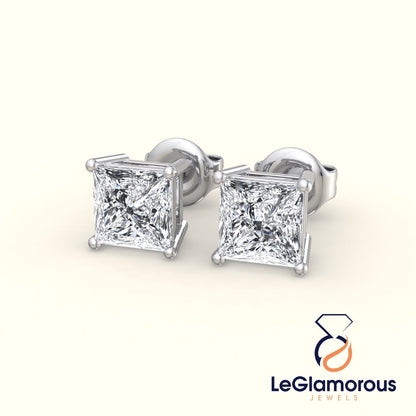 Princess Cut Diamond Stud Earrings, Moissanite Diamond Anniversary Earrings